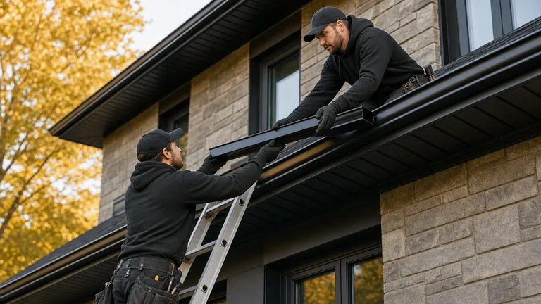 Seamless gutter installation at the roofline by a local crew