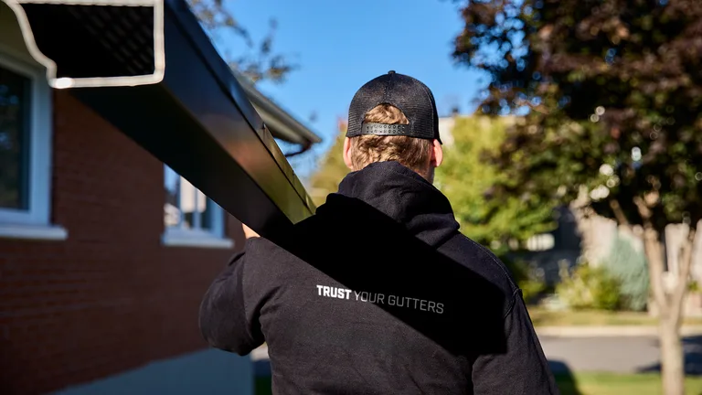 Alu-Rex gutter protection system installed along a shingle roofline