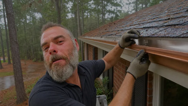 Installer carrying a seamless aluminum gutter toward the job