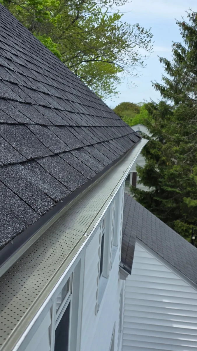 Gutter Clean System® along a steep pitch — Nature Guard Gutters, Biddeford ME